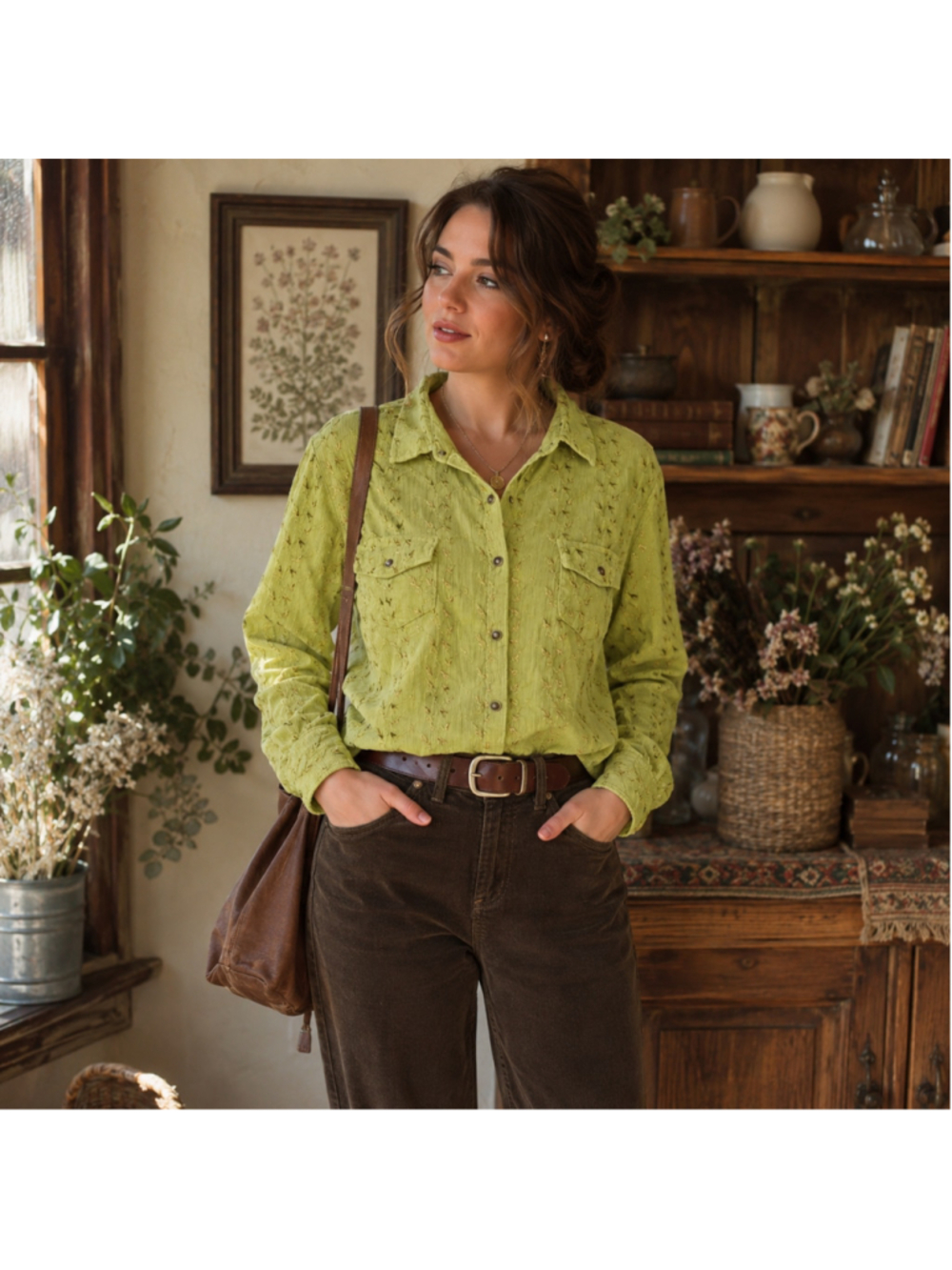 Vintage J. Jill Embroidered Corduroy Button-Up - Sz XL - 90s / Y2K Cottagecore